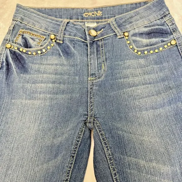 Cache Bootcut Jeans Women’s Blue Denim Stretch Rhinestones Embroidered Sz 2 - Picture 8 of 16